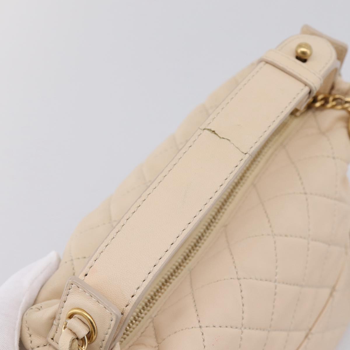 CHANEL Matelasse Chain Shoulder Bag Lamb Skin Ivory Gold CC Auth bs35037