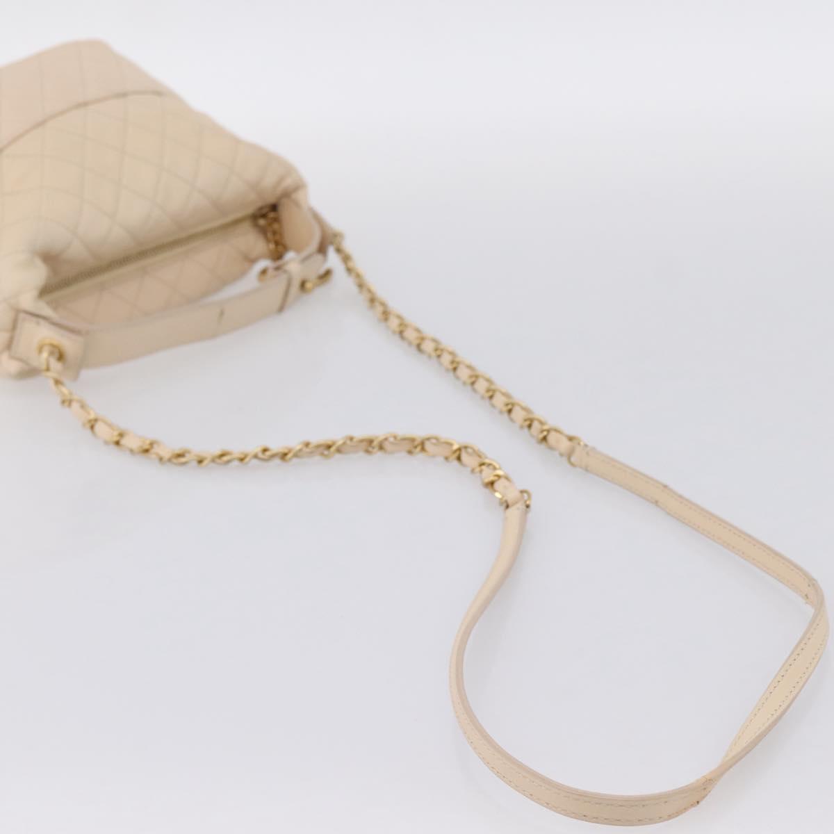 CHANEL Matelasse Chain Shoulder Bag Lamb Skin Ivory Gold CC Auth bs35037