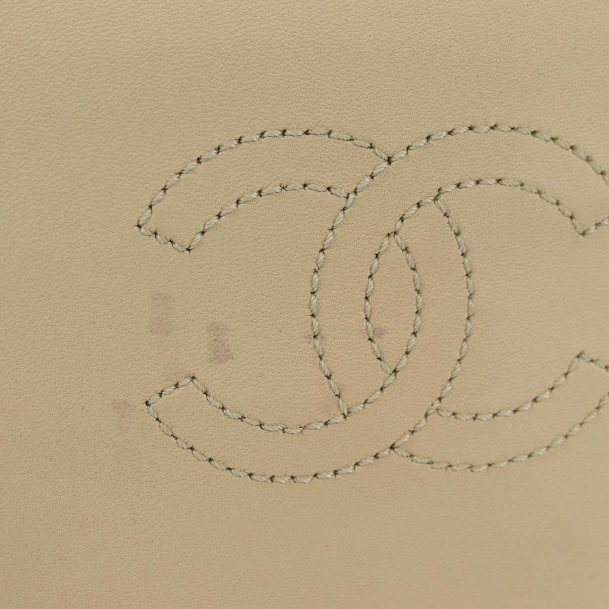 CHANEL Matelasse Chain Shoulder Bag Lamb Skin Ivory Gold CC Auth bs35037M