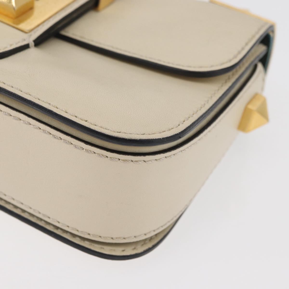 VALENTINO Chain Shoulder Bag Leather Ivory Gold Auth bs35039A
