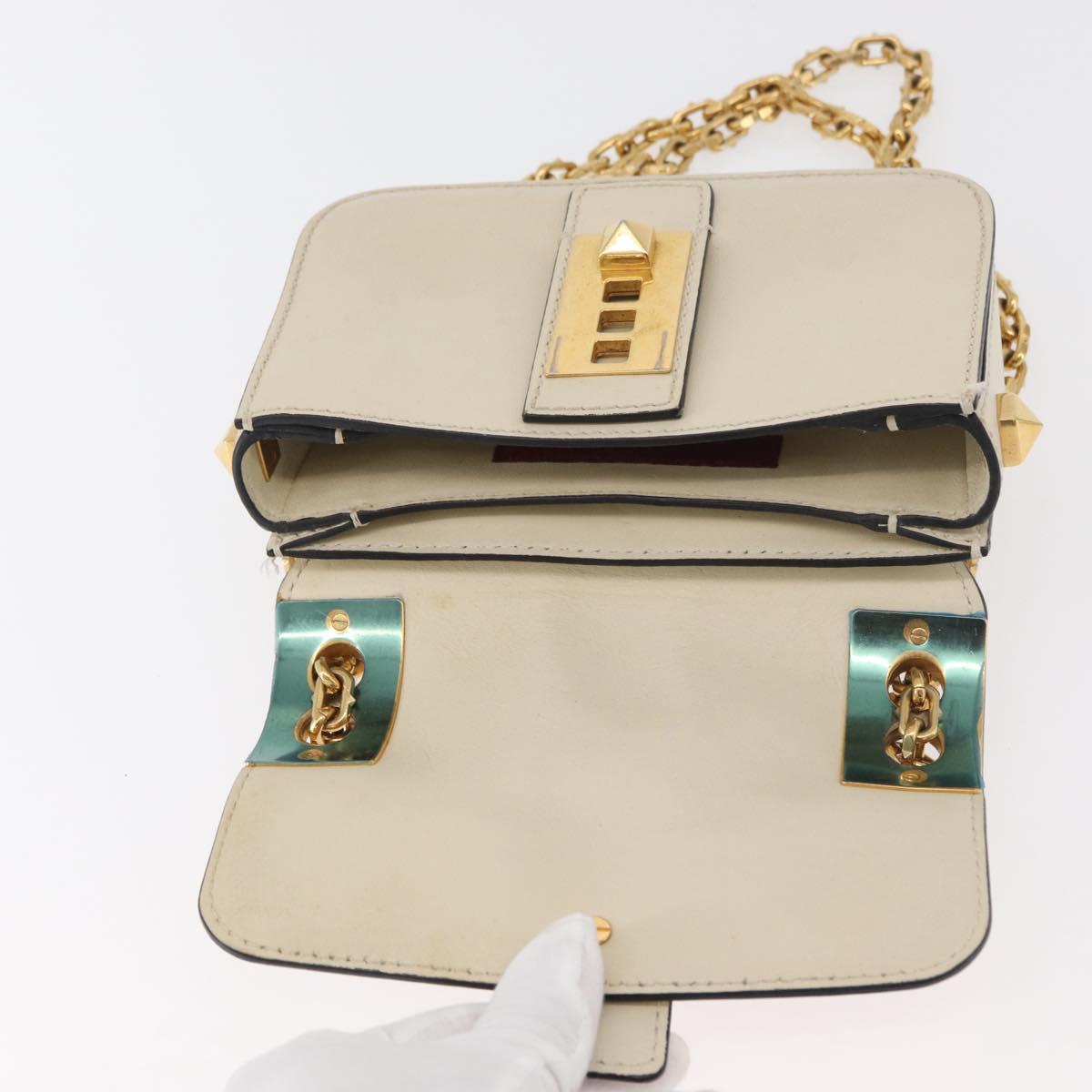 VALENTINO Chain Shoulder Bag Leather Ivory Gold Auth bs35039A