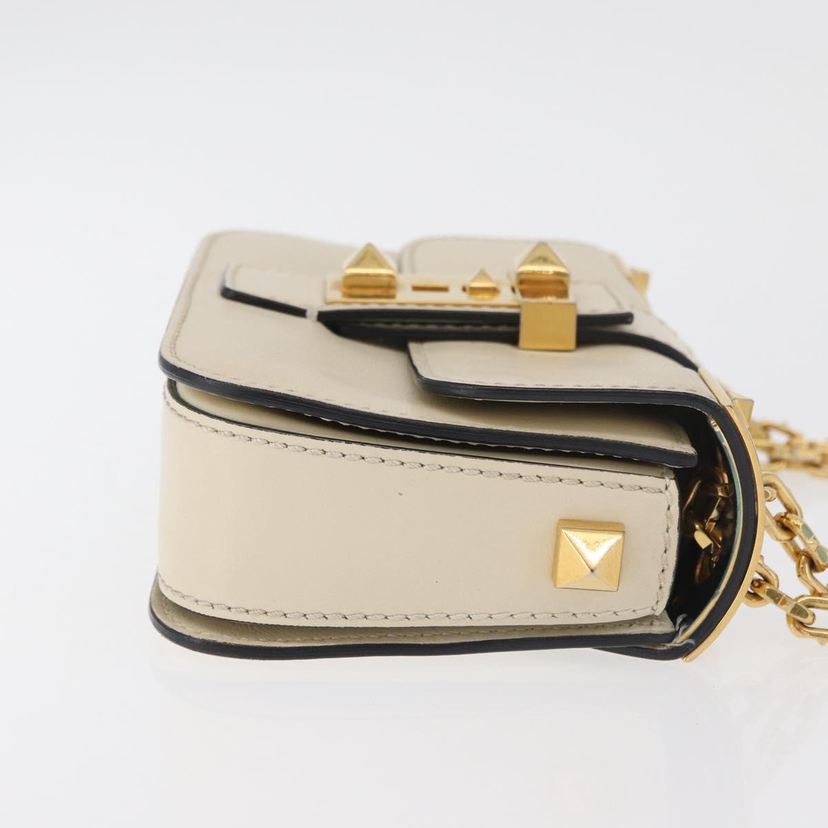 VALENTINO Chain Shoulder Bag Leather Ivory Gold Auth bs35039A