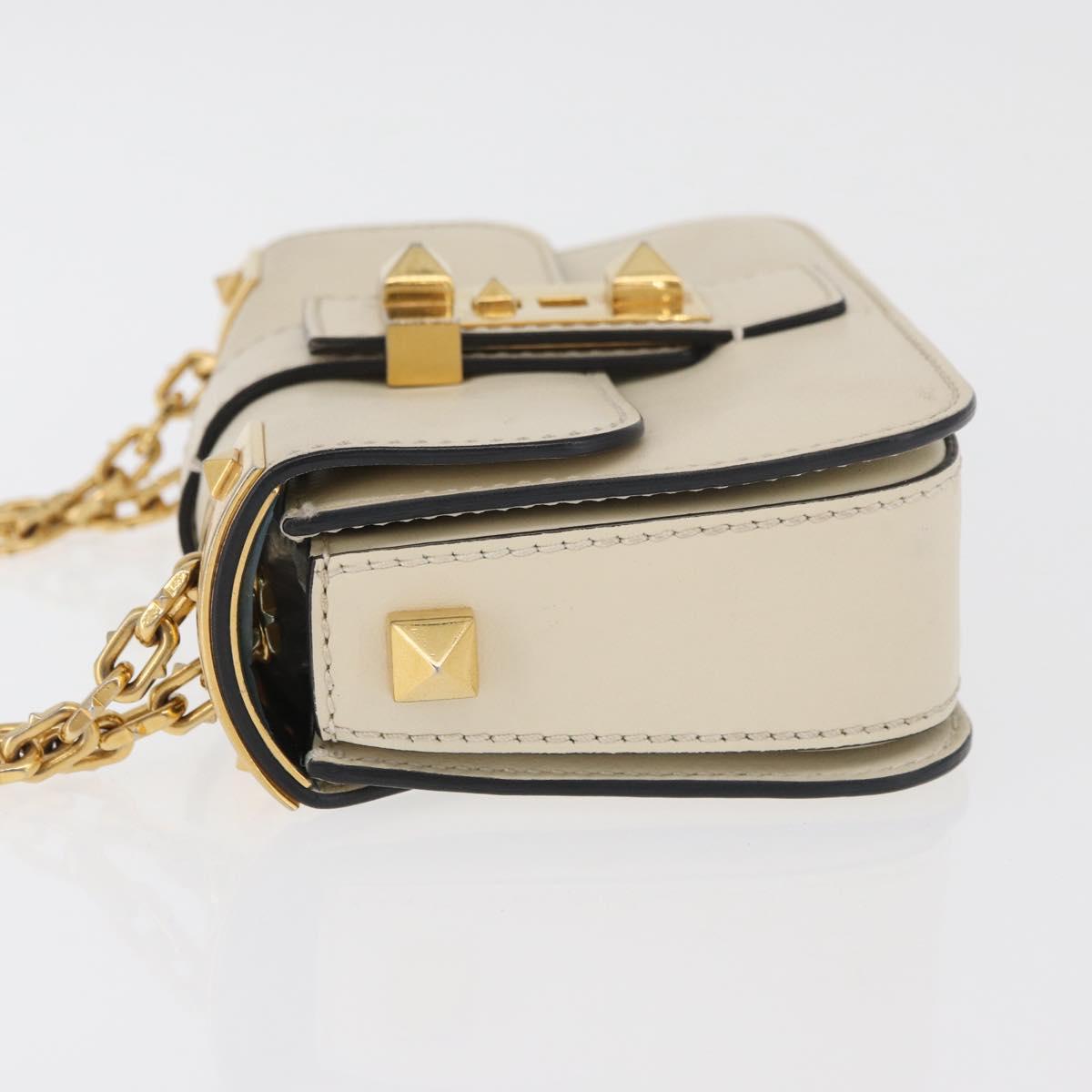 VALENTINO Chain Shoulder Bag Leather Ivory Gold Auth bs35039A