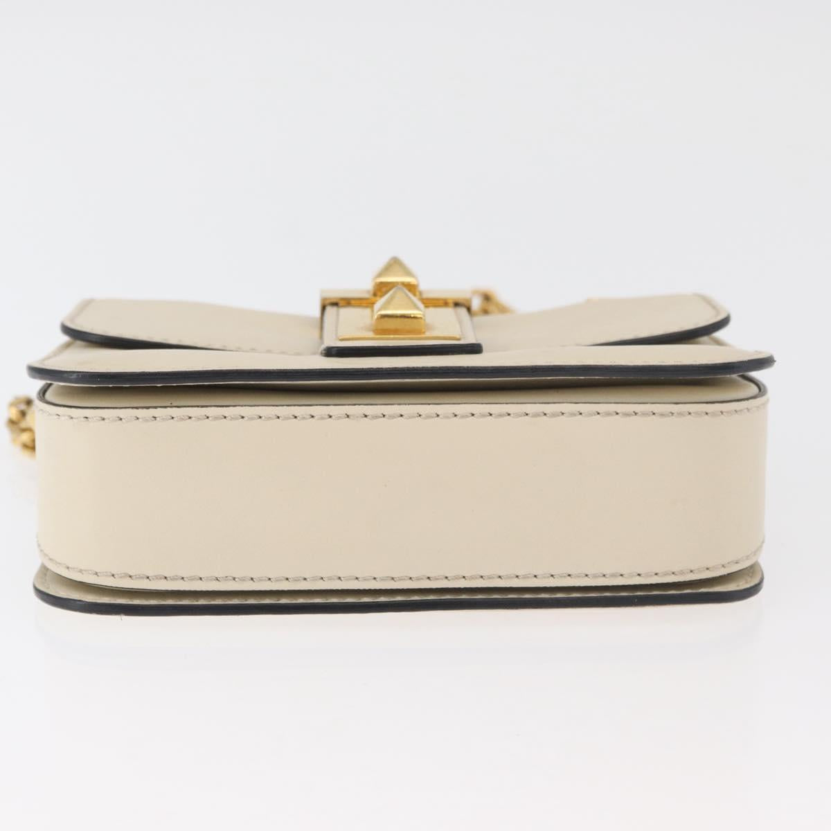 VALENTINO Chain Shoulder Bag Leather Ivory Gold Auth bs35039A