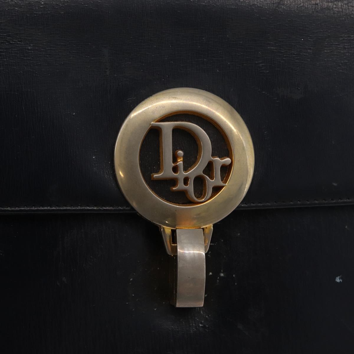 Christian Dior Chain Shoulder Bag Leather Navy Gold Auth bs35041