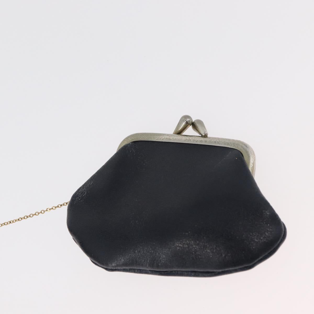 Christian Dior Chain Shoulder Bag Leather Navy Gold Auth bs35041