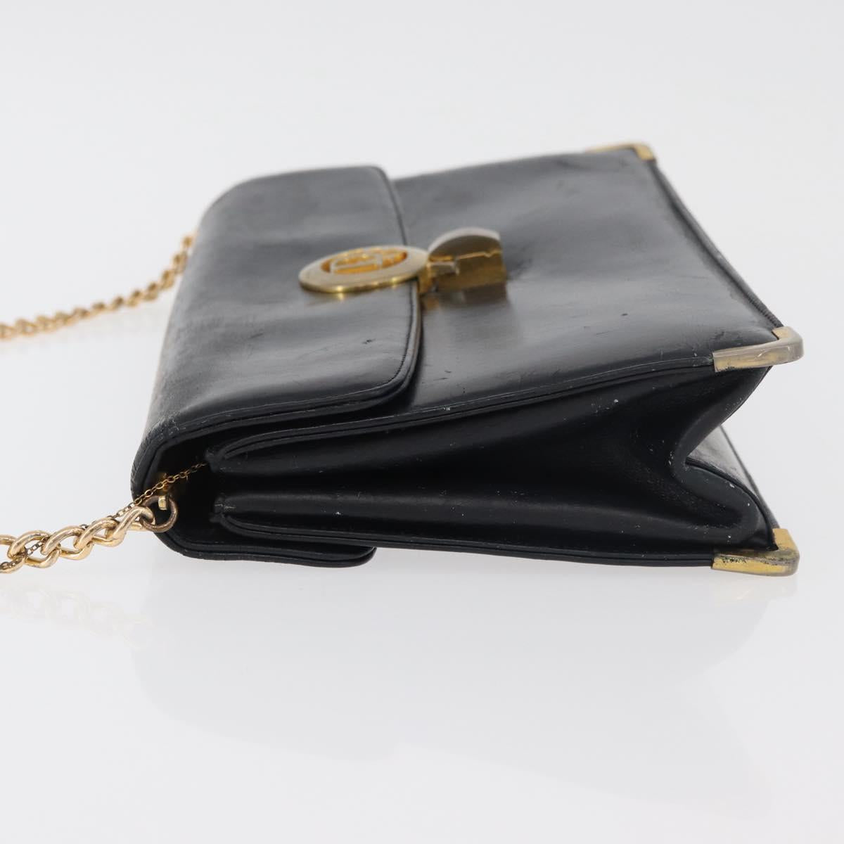 Christian Dior Chain Shoulder Bag Leather Navy Gold Auth bs35041