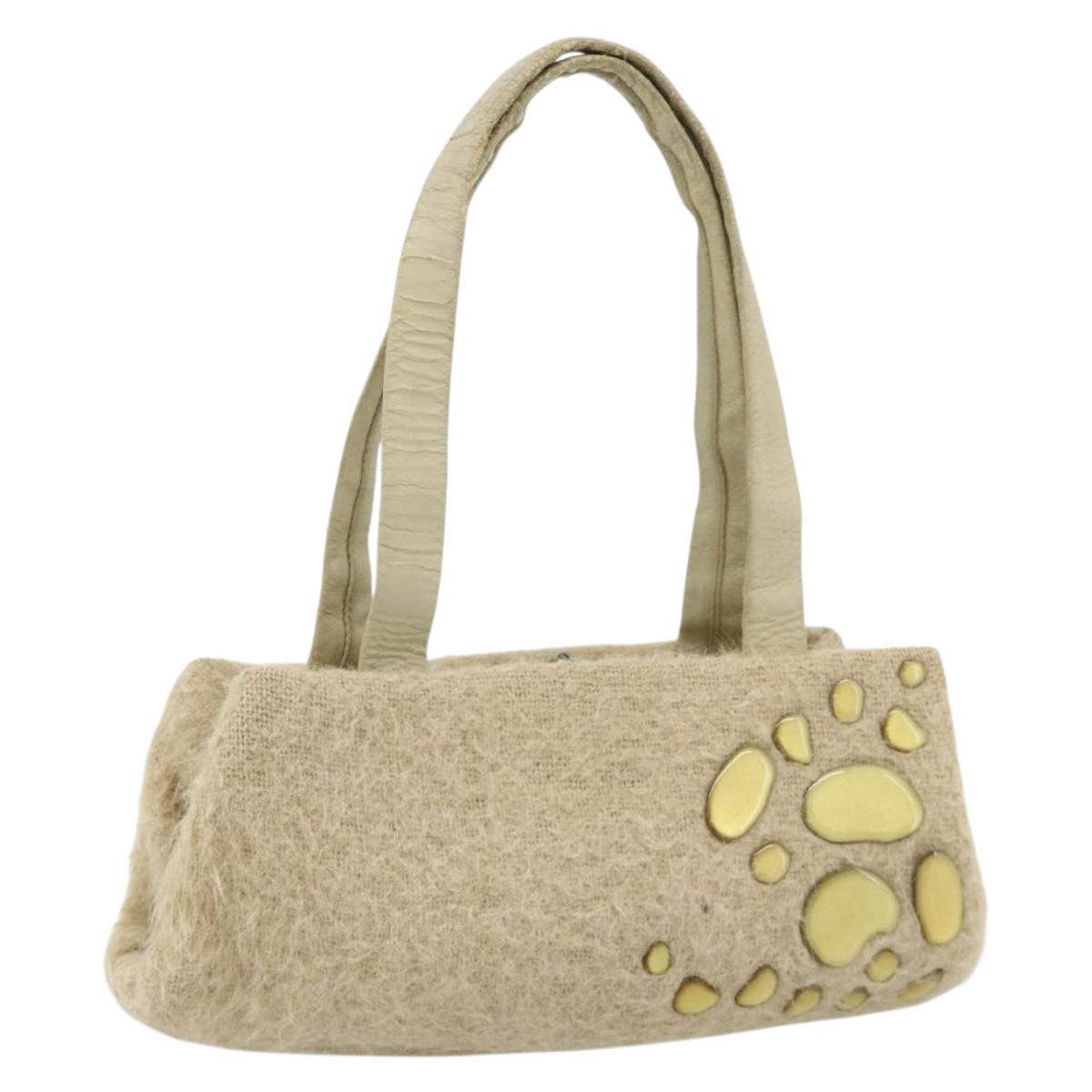 BOTTEGA VENETA Hand Bag Wool Beige Silver Auth bs35042