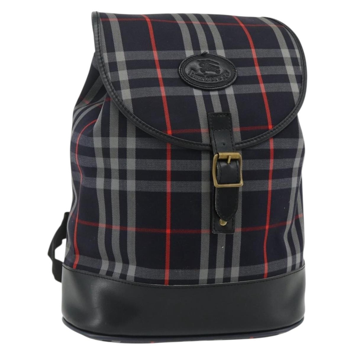 Burberrys Nova Check Backpack PVC Navy Gold Auth bs35046