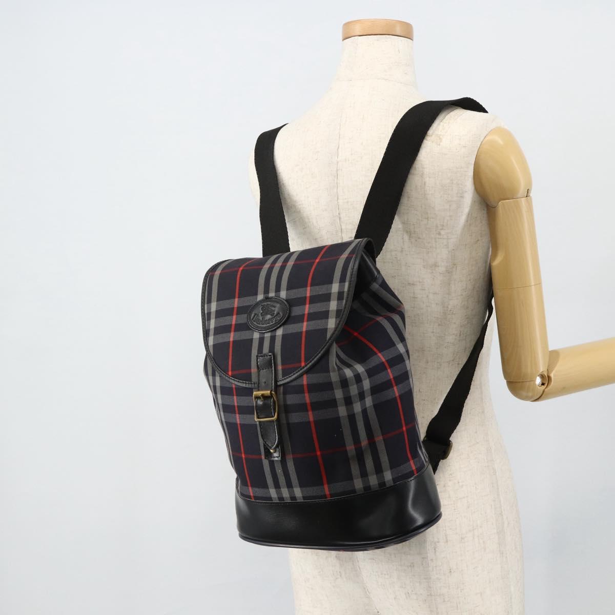 Burberrys Nova Check Backpack PVC Navy Gold Auth bs35046