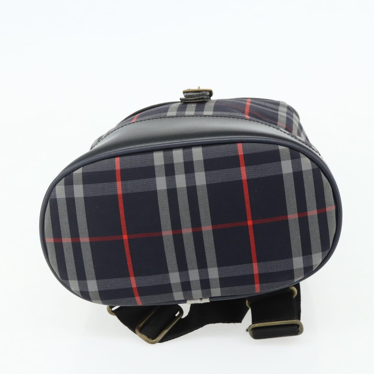 Burberrys Nova Check Backpack PVC Navy Gold Auth bs35046