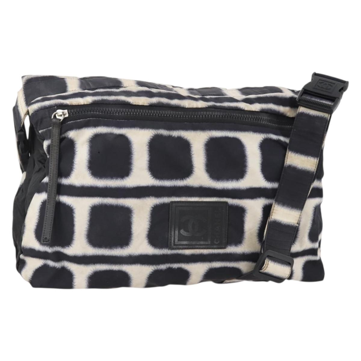 CHANEL Sports Line Reversible Shoulder Bag Nylon Black Silver CC Auth bs35056
