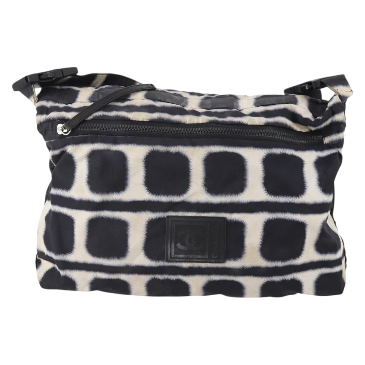 CHANEL Sports Line Reversible Shoulder Bag Nylon Black Silver CC Auth bs35056