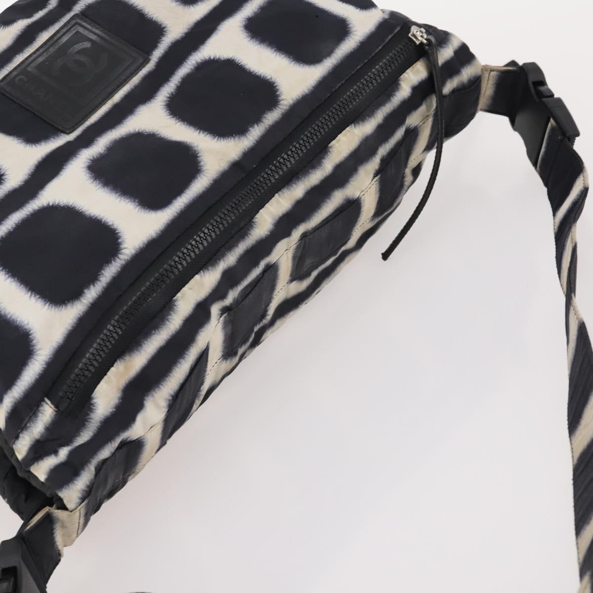 CHANEL Sports Line Reversible Shoulder Bag Nylon Black Silver CC Auth bs35056