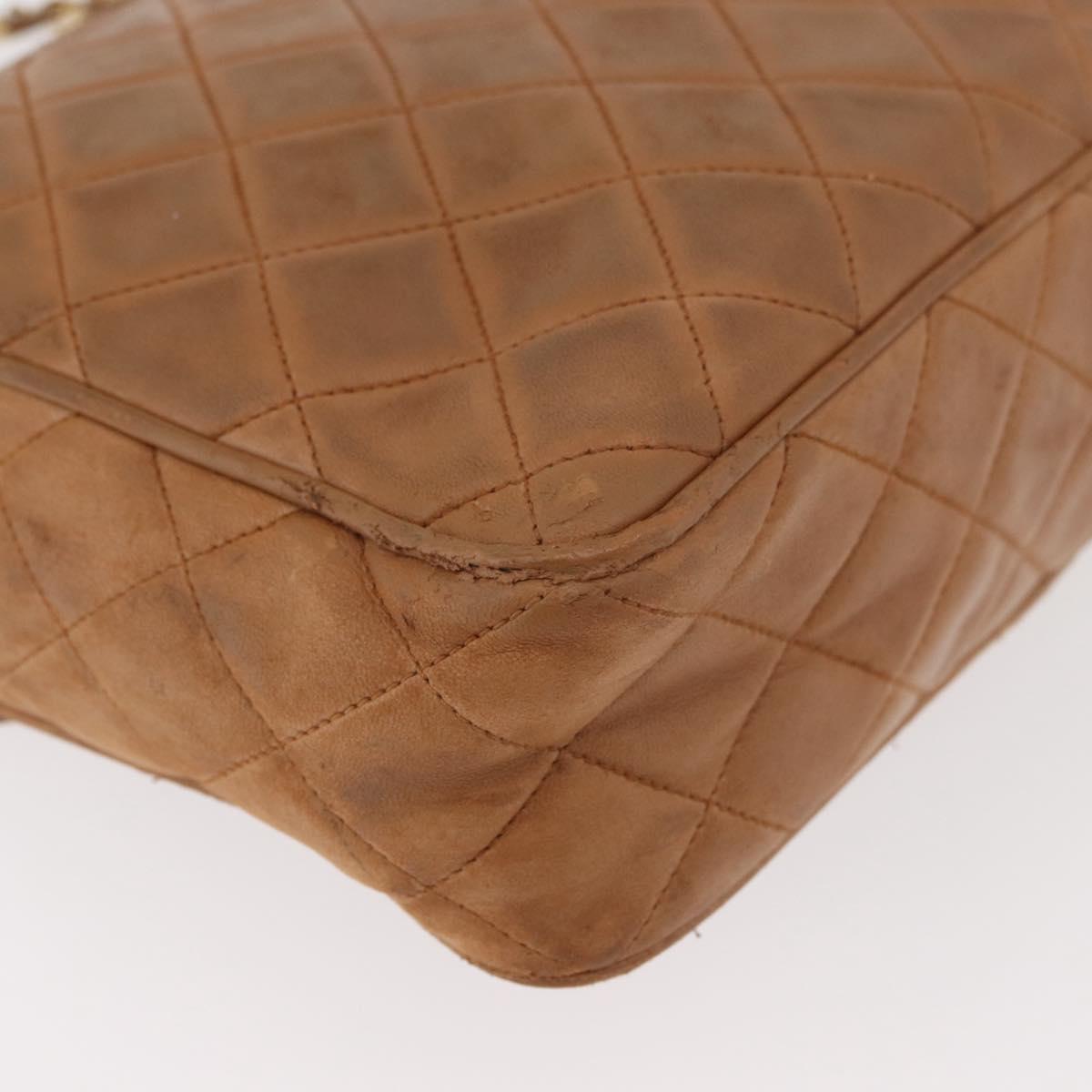 CHANEL Matelasse Chain Shoulder Bag Lamb Skin Brown Gold CC Auth bs35057