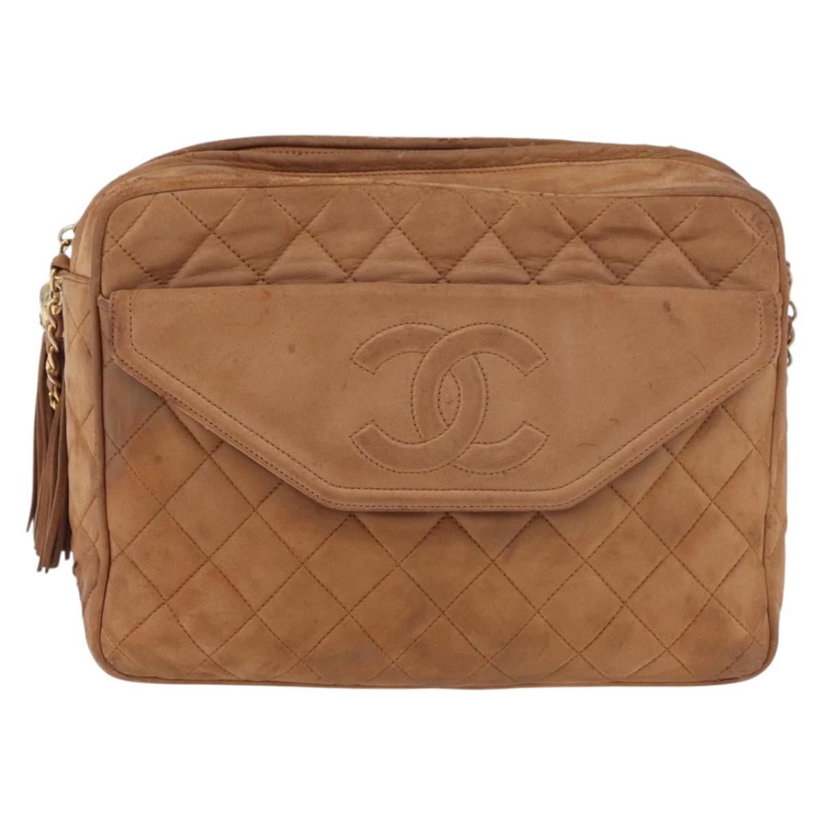 CHANEL Matelasse Chain Shoulder Bag Lamb Skin Brown Gold CC Auth bs35057