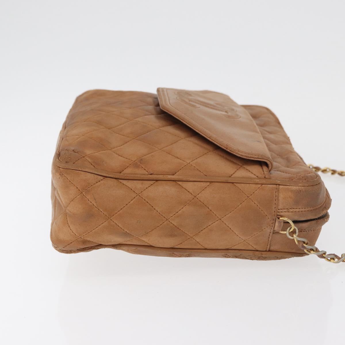 CHANEL Matelasse Chain Shoulder Bag Lamb Skin Brown Gold CC Auth bs35057
