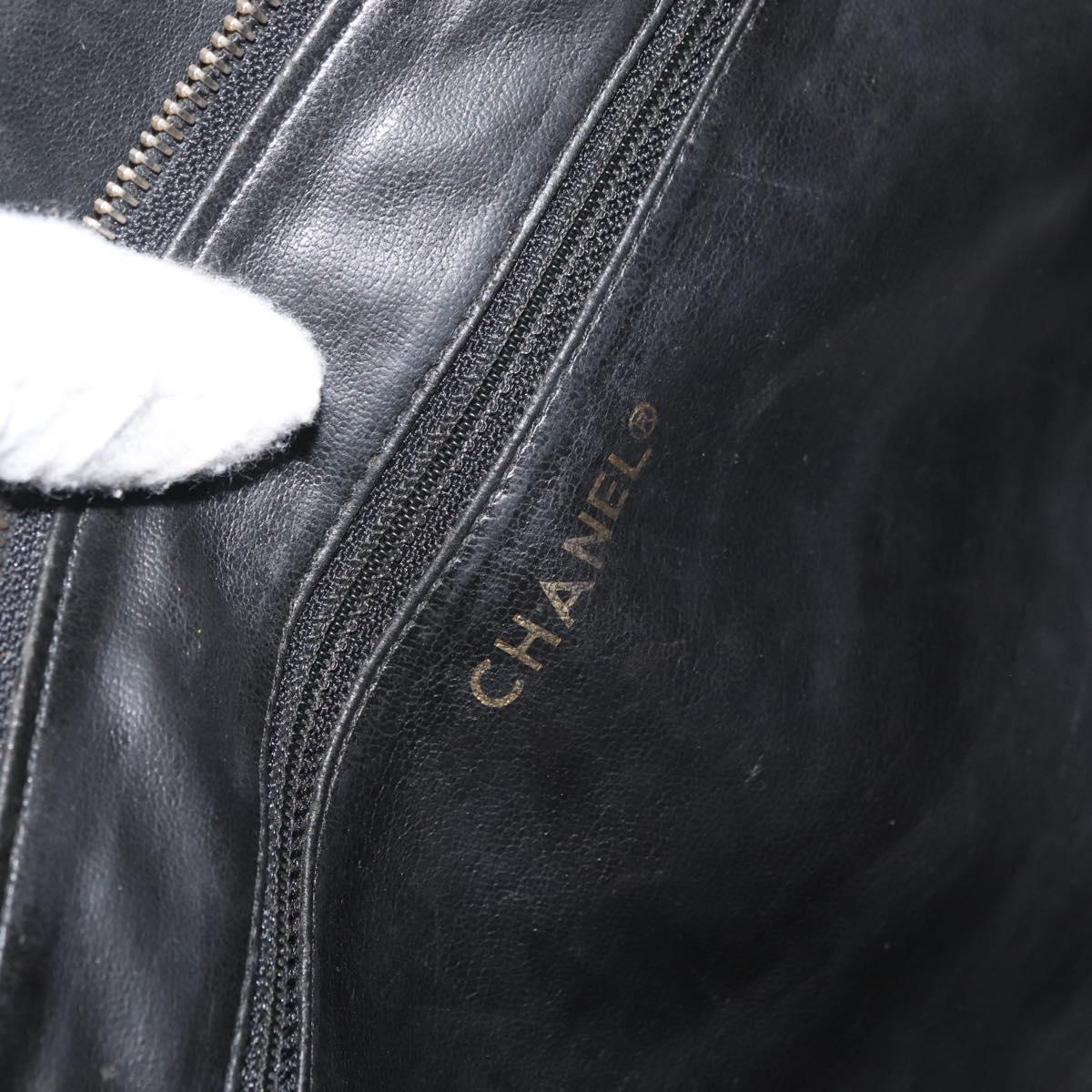 CHANEL Chain Shoulder Bag Lamb Skin Black Gold CC Auth bs35059