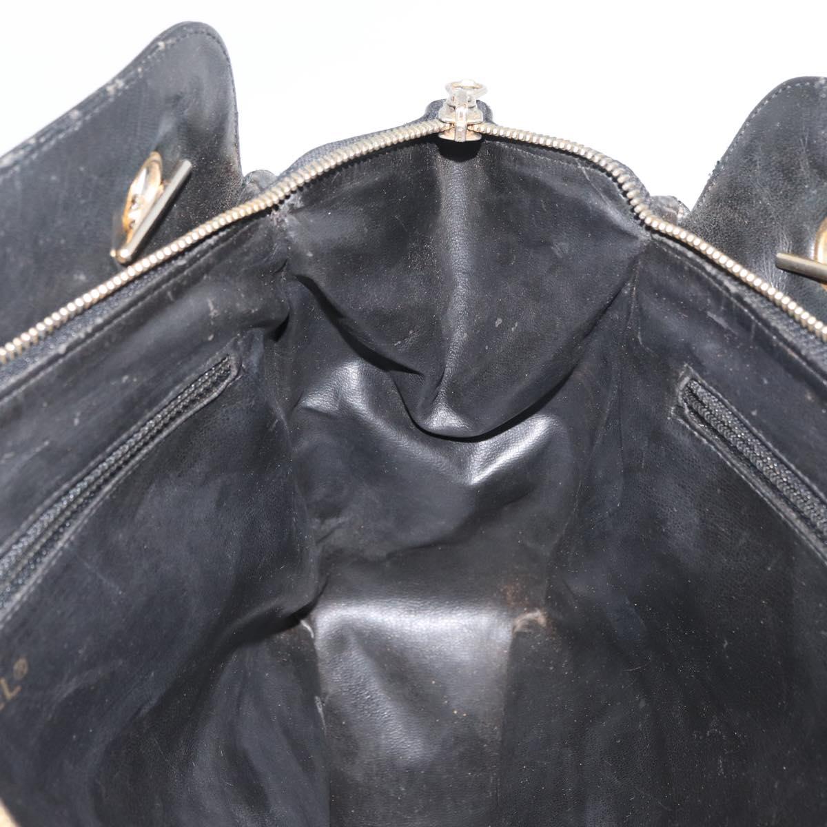 CHANEL Chain Shoulder Bag Lamb Skin Black Gold CC Auth bs35059