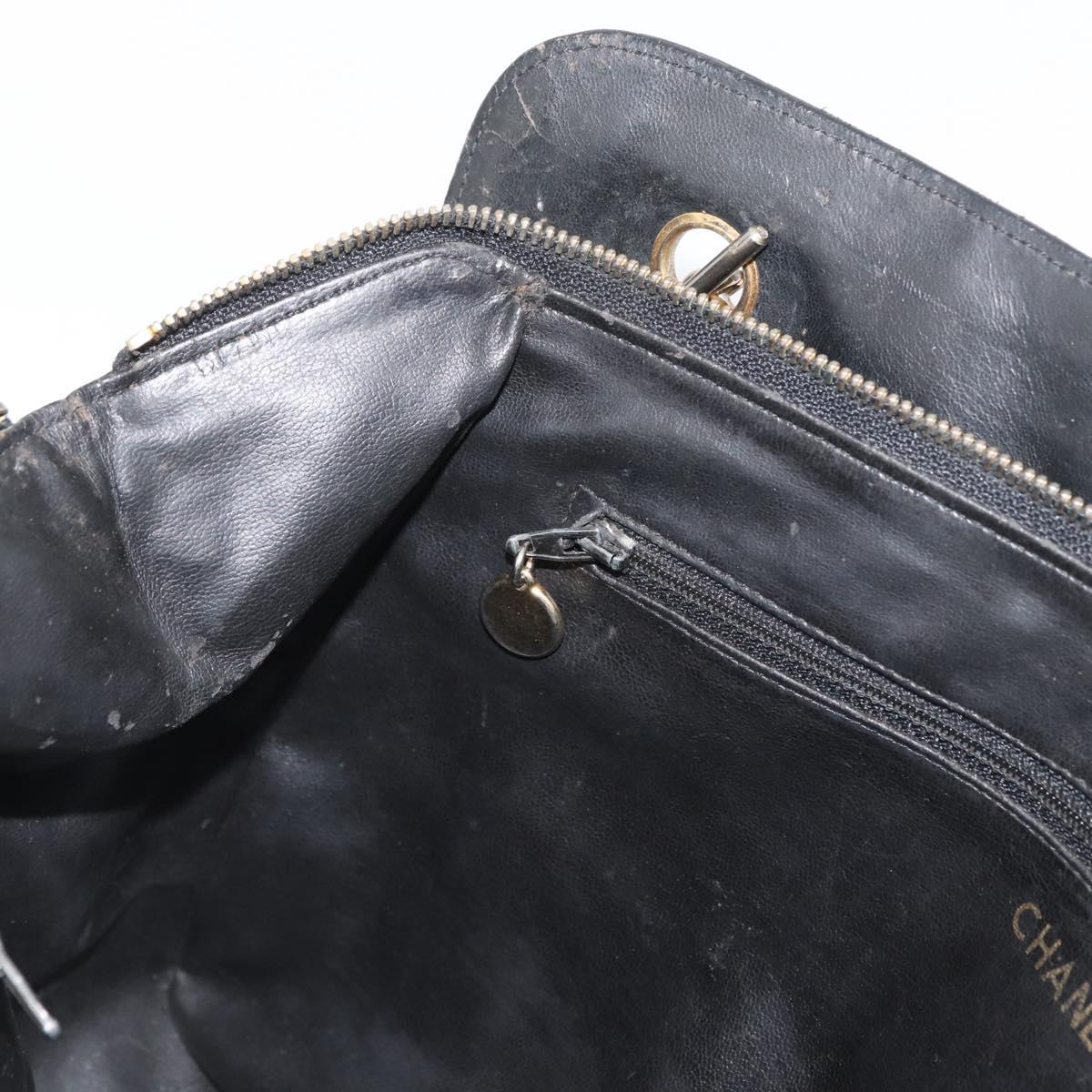 CHANEL Chain Shoulder Bag Lamb Skin Black Gold CC Auth bs35059
