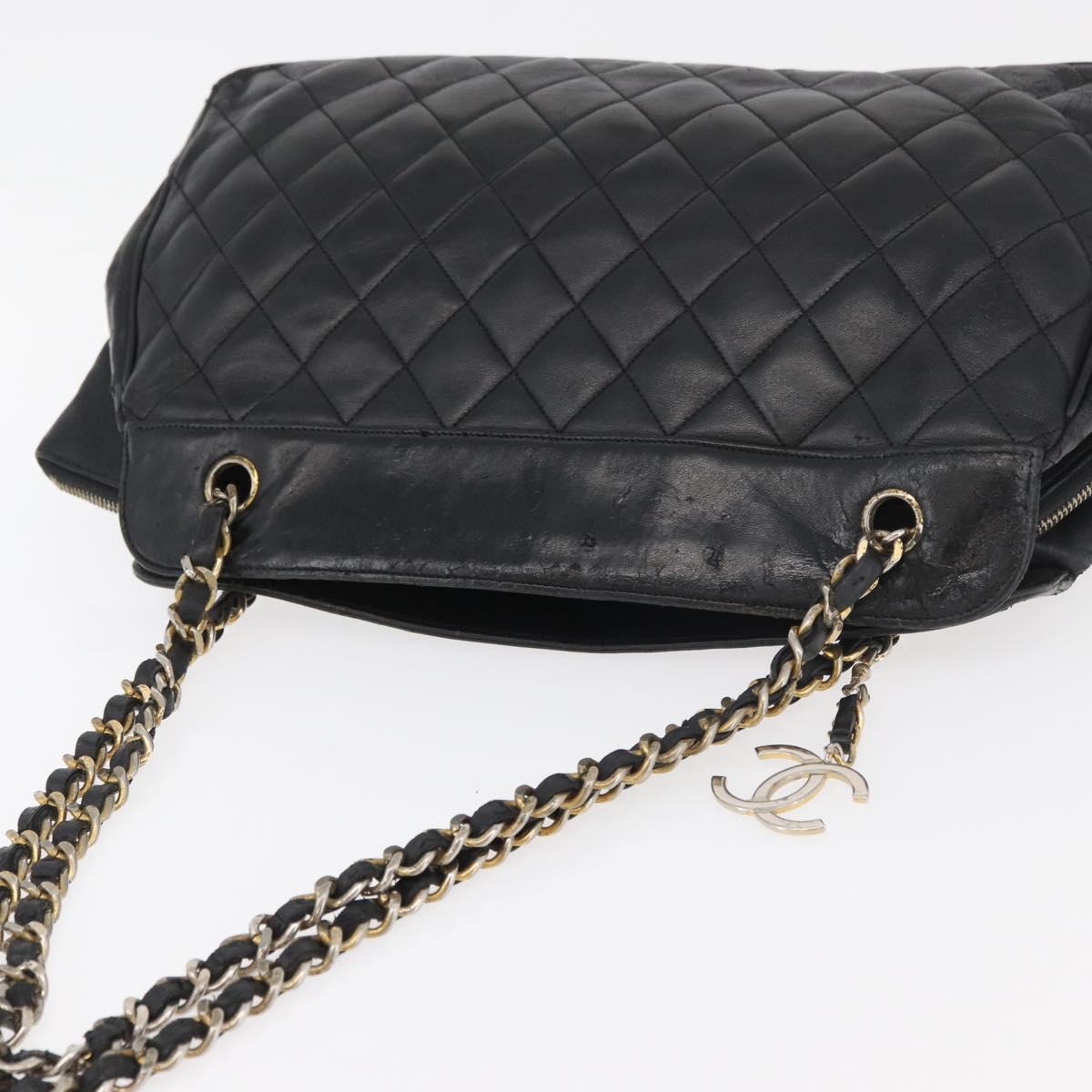 CHANEL Chain Shoulder Bag Lamb Skin Black Gold CC Auth bs35059