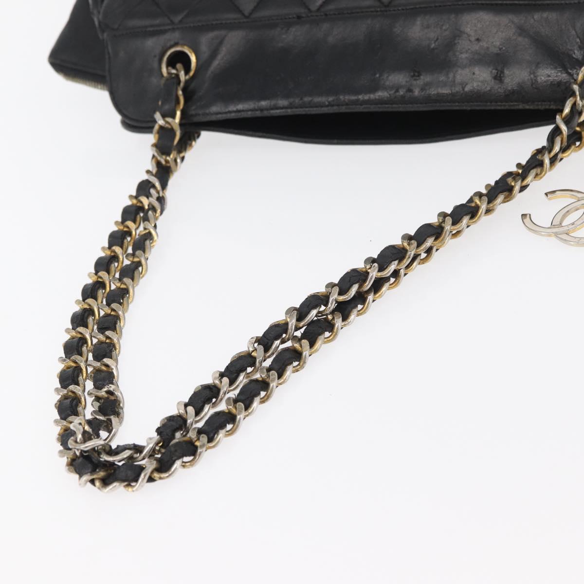 CHANEL Chain Shoulder Bag Lamb Skin Black Gold CC Auth bs35059
