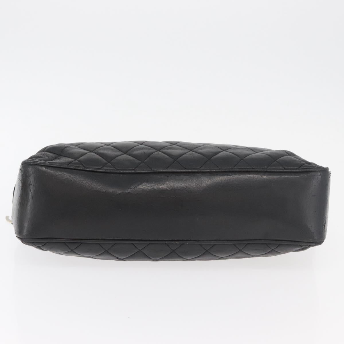 CHANEL Chain Shoulder Bag Lamb Skin Black Gold CC Auth bs35059