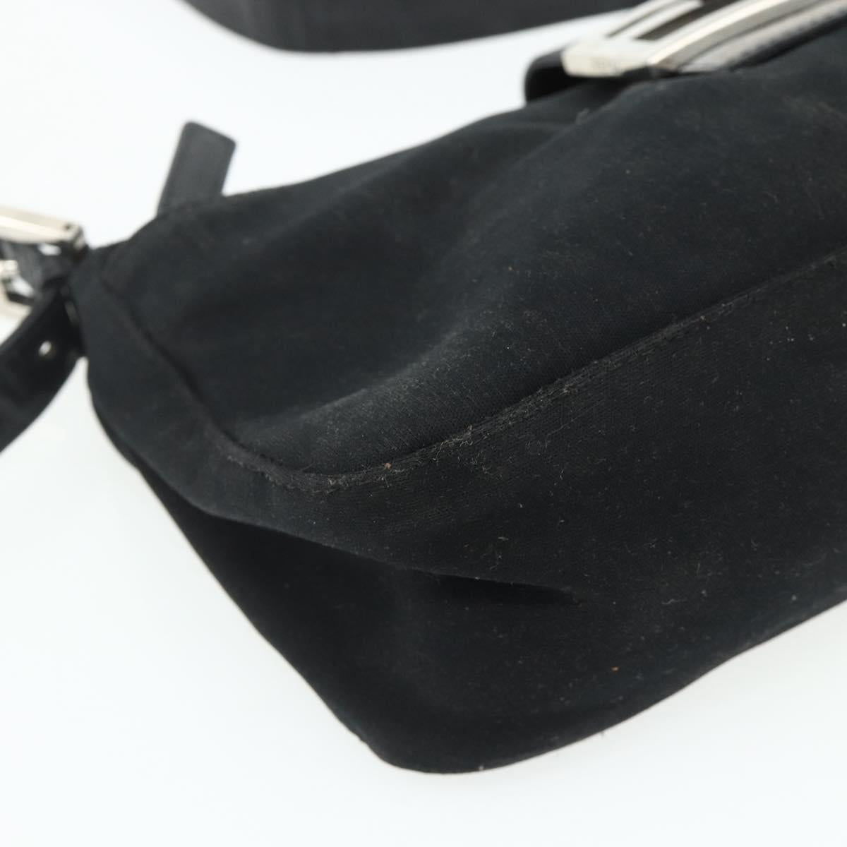 FENDI Mamma Baguette Shoulder Bag Nylon Black Silver Auth bs35060