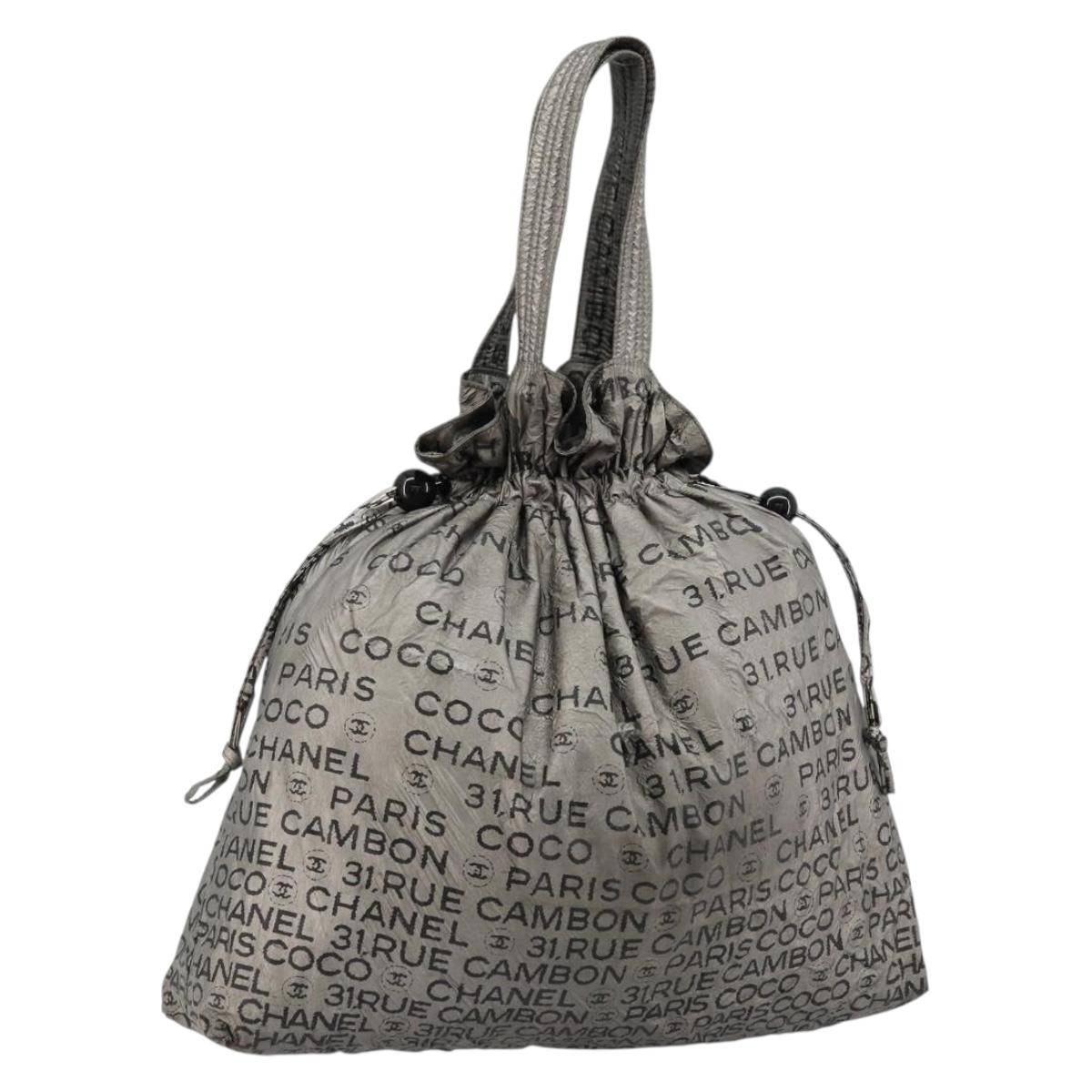 CHANEL Unlimited Tote Bag Coated Canvas Silver CC Auth bs35061