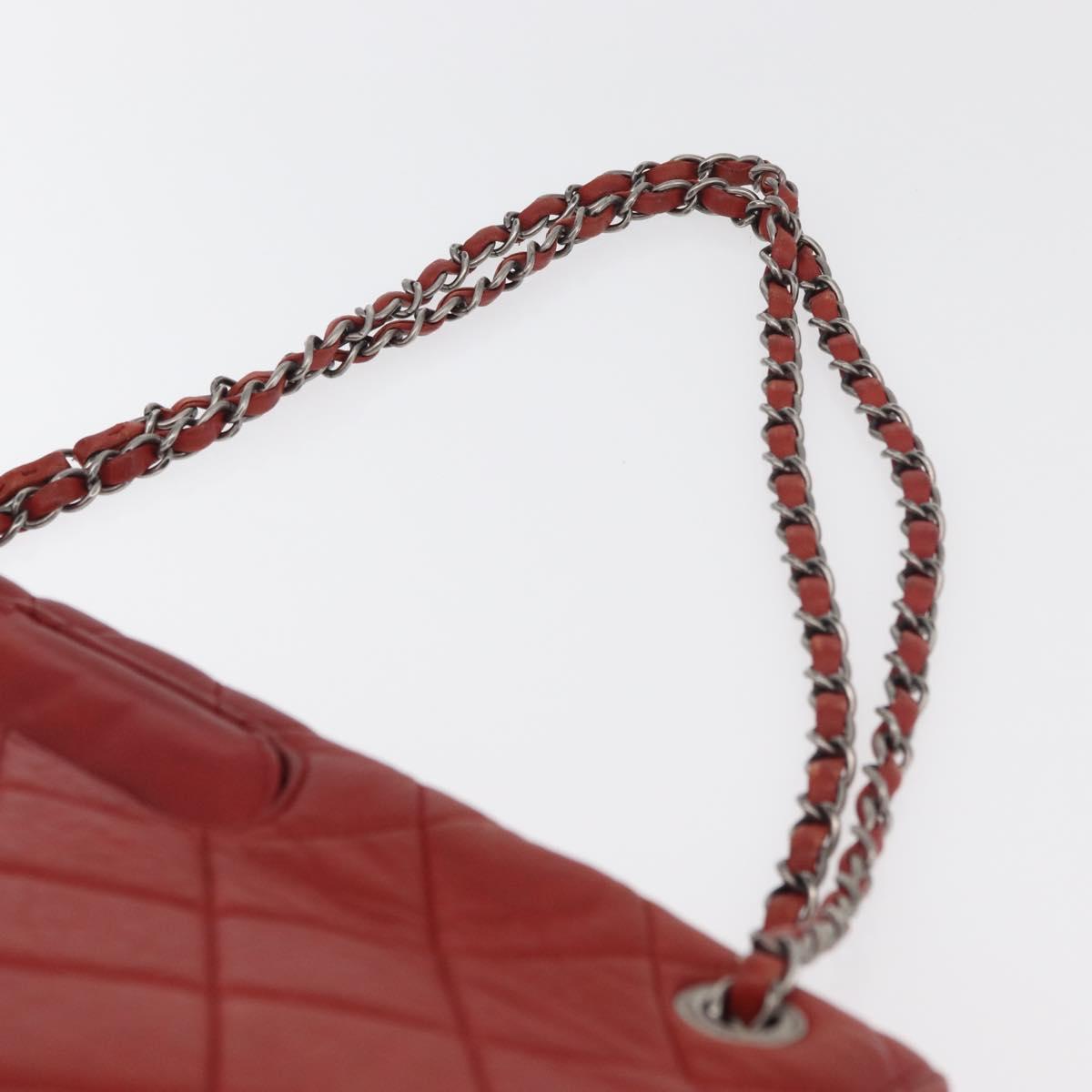 CHANEL Chain Matelasse 2.55 Shoulder Bag Lamb Skin Red Silver CC Auth bs35062V