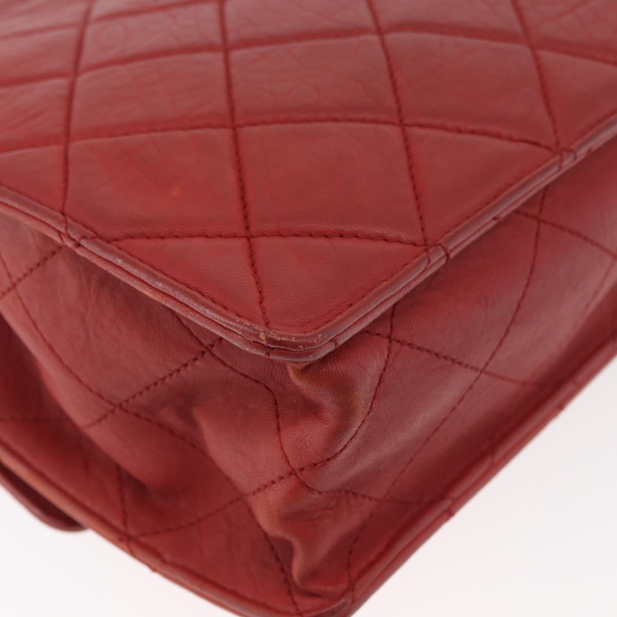 CHANEL Chain Matelasse 2.55 Shoulder Bag Lamb Skin Red Silver CC Auth bs35062V