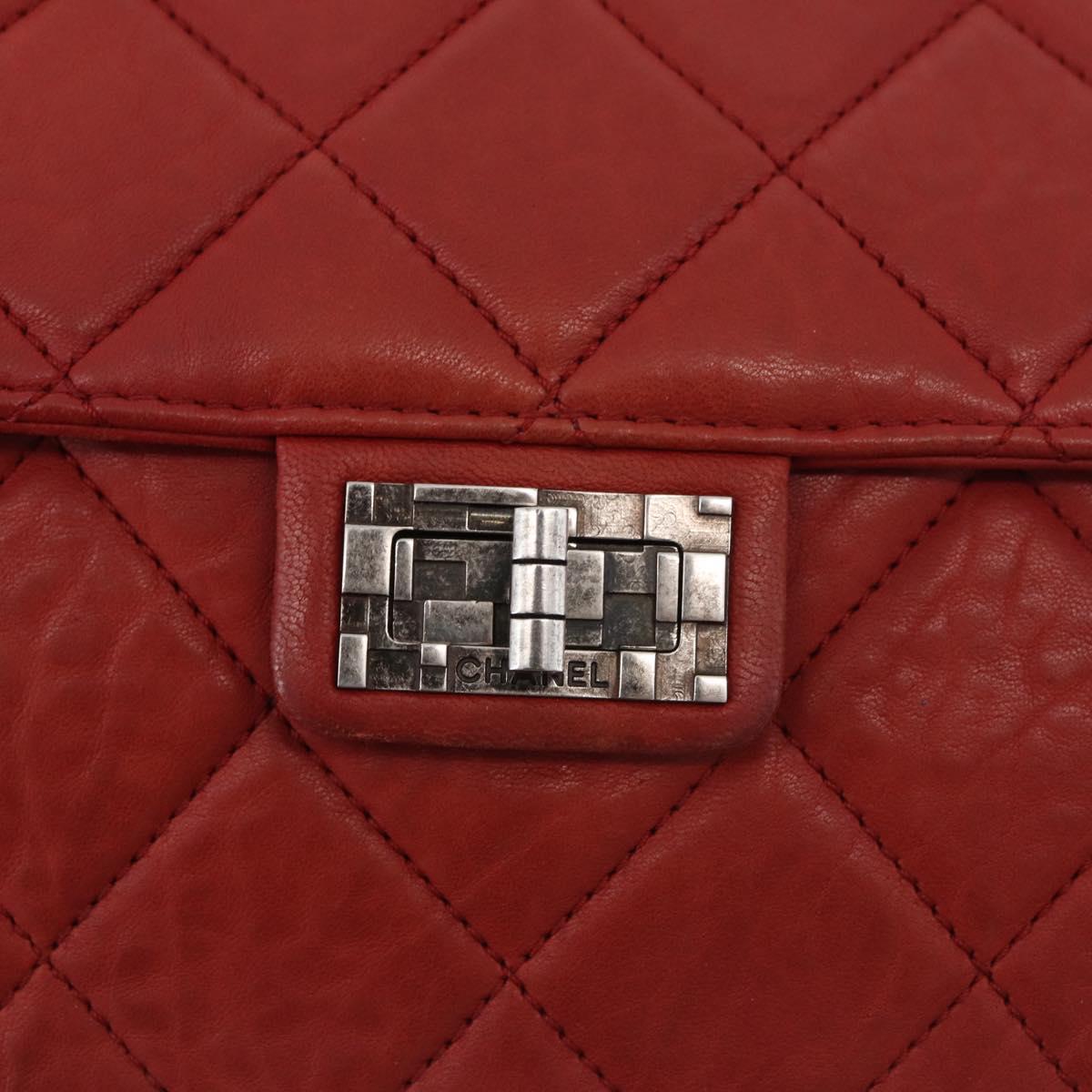 CHANEL Chain Matelasse 2.55 Shoulder Bag Lamb Skin Red Silver CC Auth bs35062V