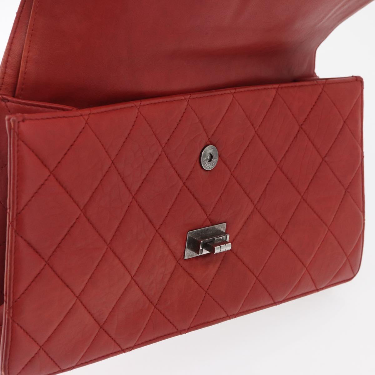 CHANEL Chain Matelasse 2.55 Shoulder Bag Lamb Skin Red Silver CC Auth bs35062V