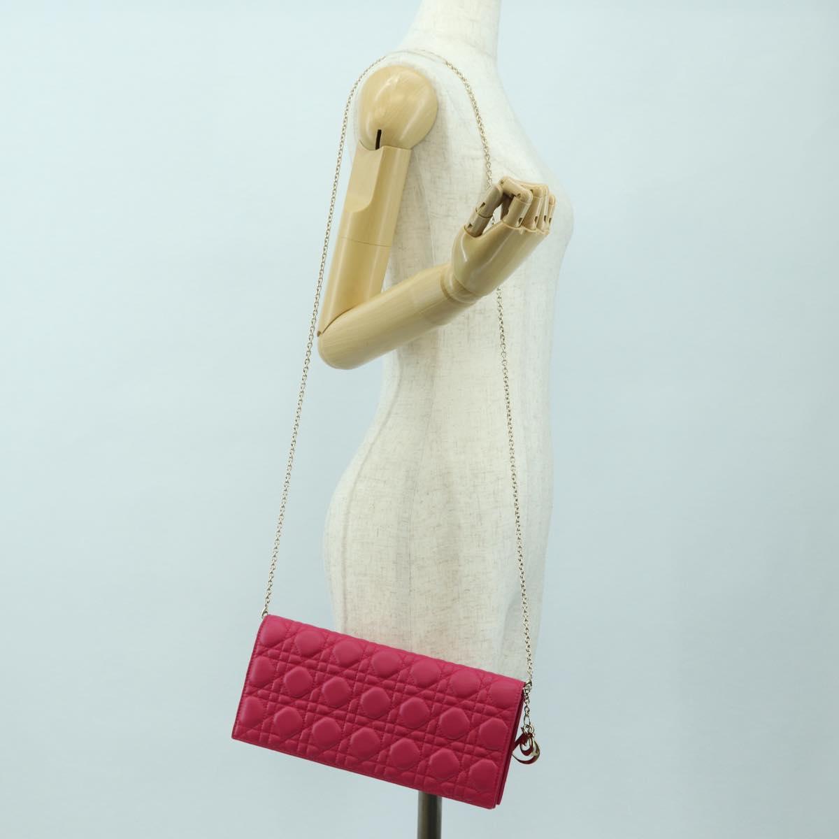 Christian Dior Lady Dior Chain Shoulder Bag Leather Pink Gold Auth bs35063SAM