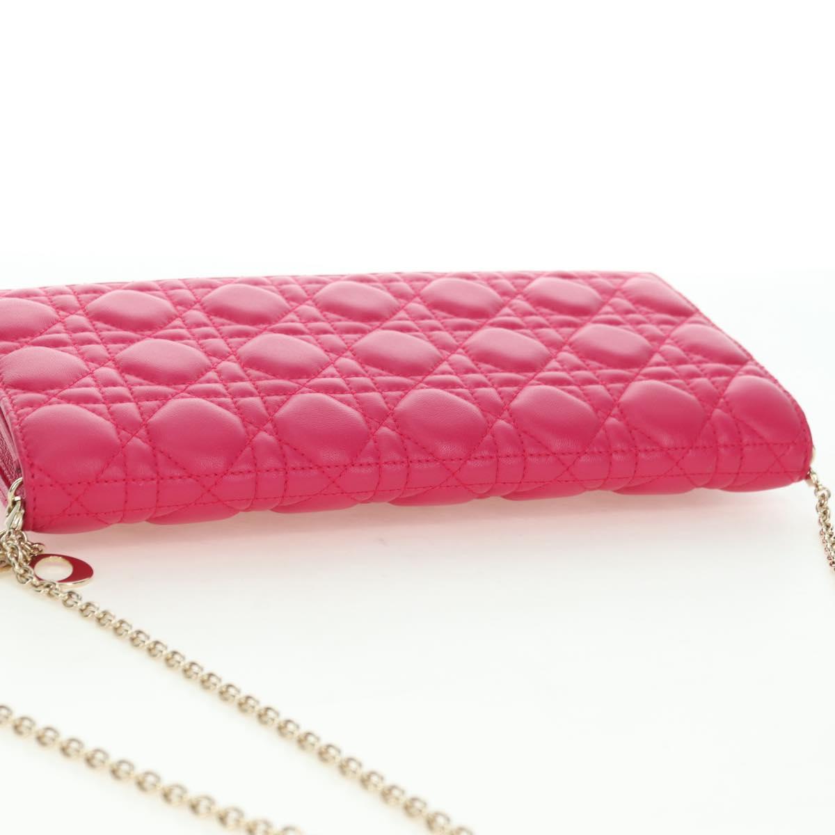 Christian Dior Lady Dior Chain Shoulder Bag Leather Pink Gold Auth bs35063SAM