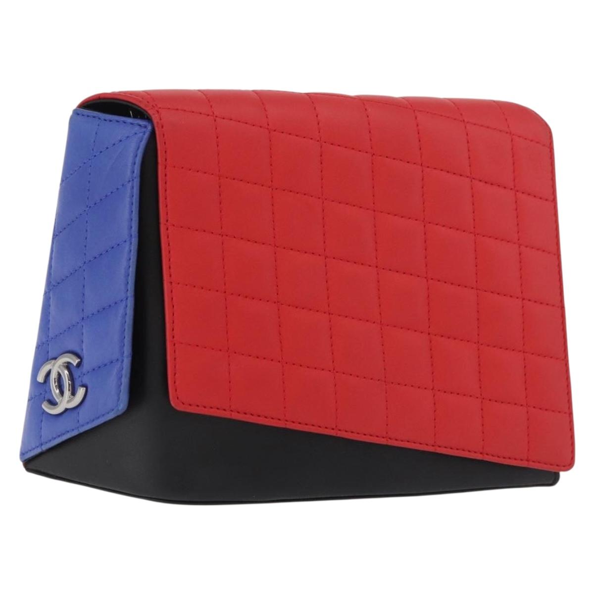 CHANEL Matelasse Clutch Bag Lamb Skin Red Silver CC Auth bs35064SAM