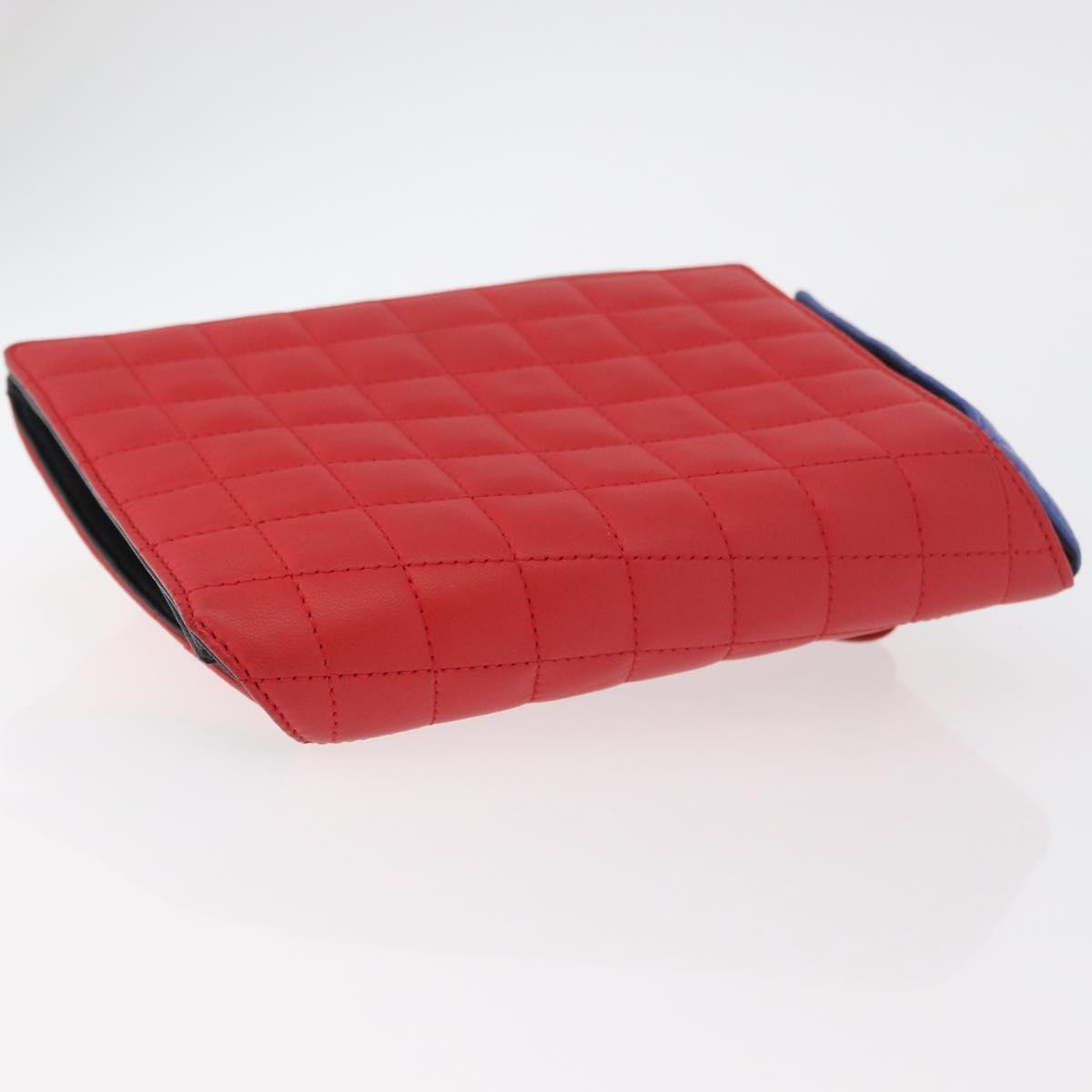 CHANEL Matelasse Clutch Bag Lamb Skin Red Silver CC Auth bs35064SAM