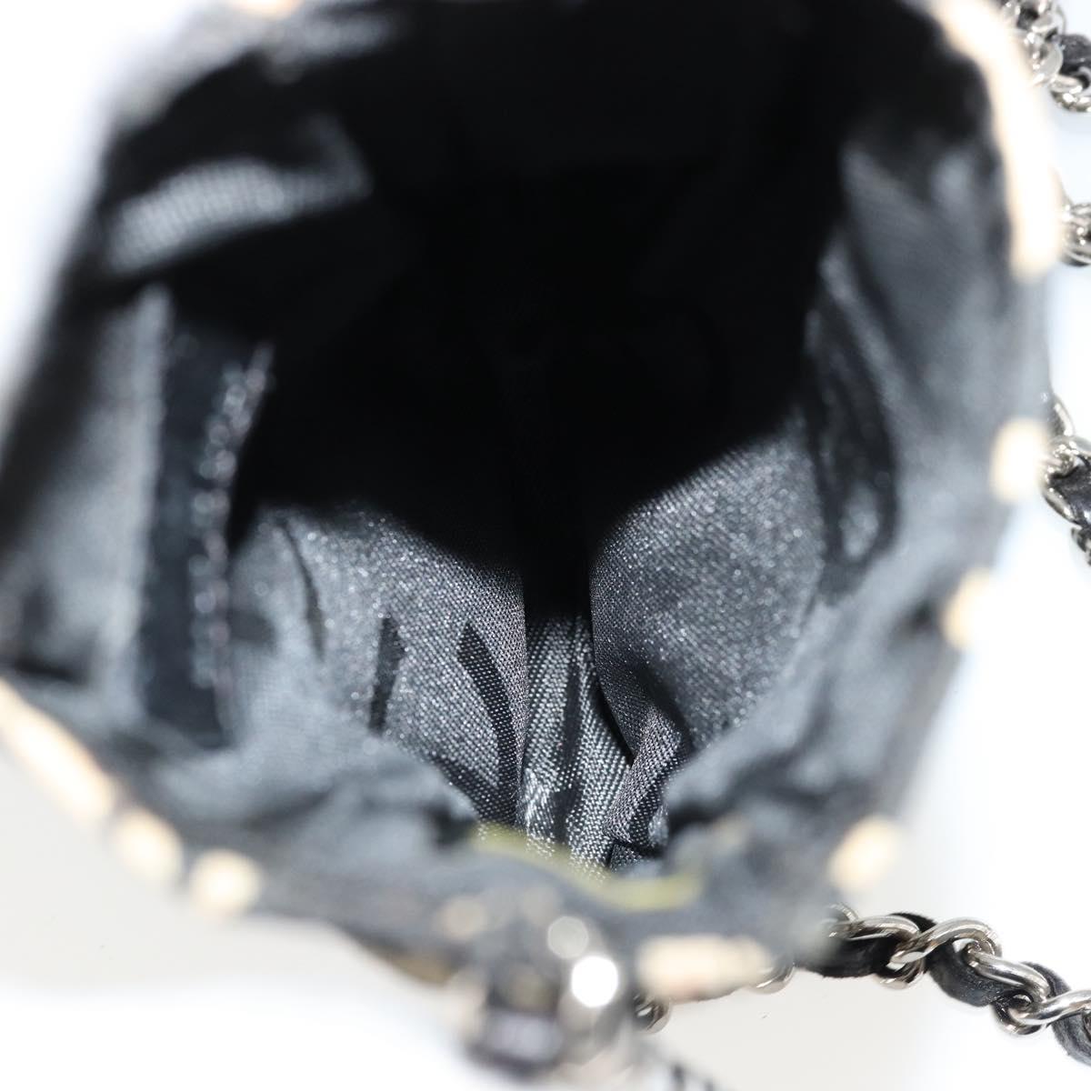 CHANEL By Sea Line Chain Shoulder Bag Canvas Black Silver CC Auth bs35066A