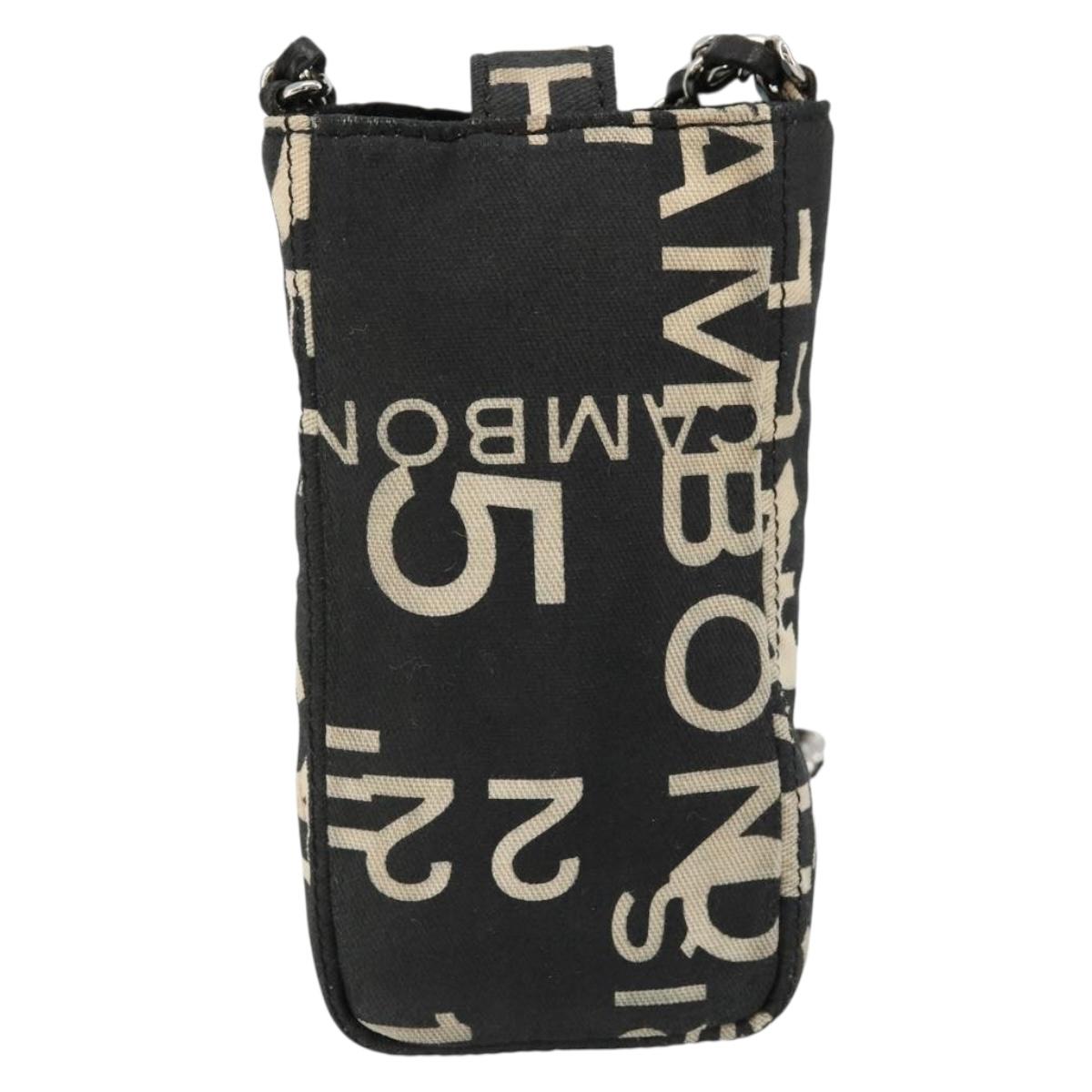 CHANEL By Sea Line Chain Shoulder Bag Canvas Black Silver CC Auth bs35066A