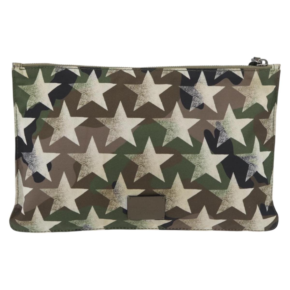 VALENTINO Camouflage Clutch Bag Nylon Khaki Silver Auth bs35068A