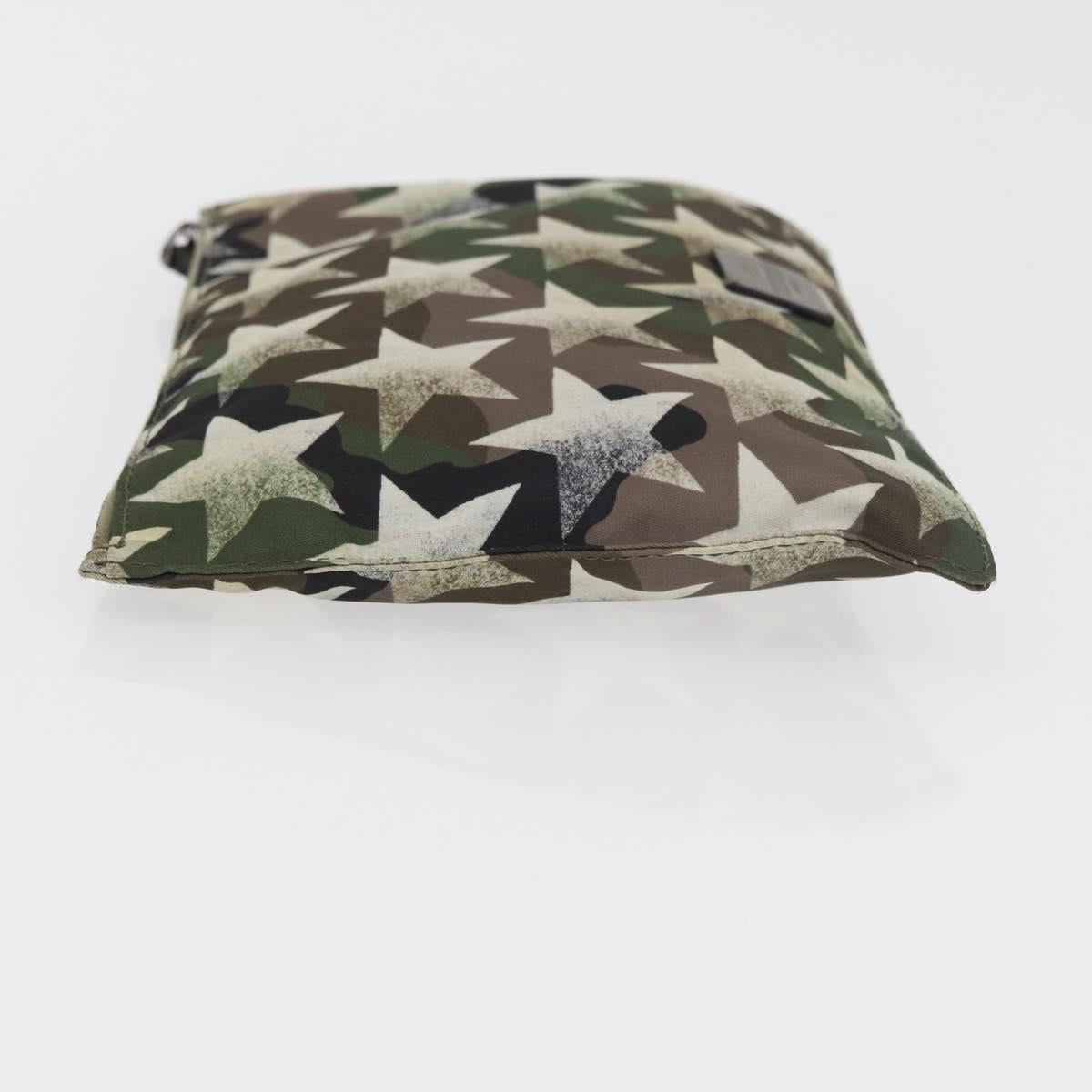 VALENTINO Camouflage Clutch Bag Nylon Khaki Silver Auth bs35068A