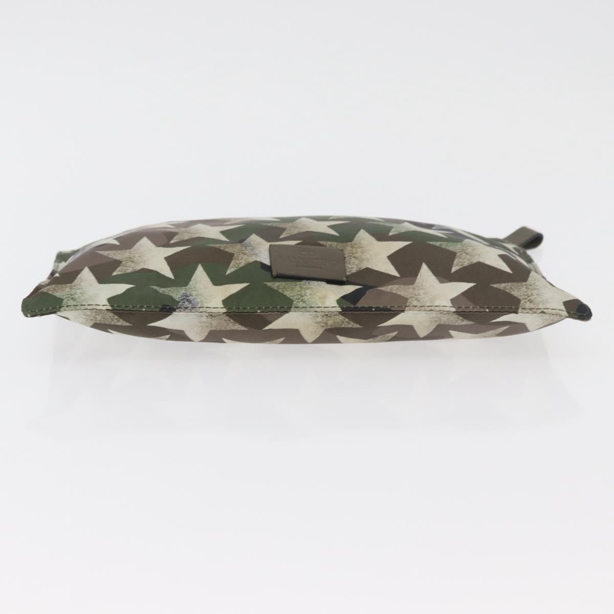 VALENTINO Camouflage Clutch Bag Nylon Khaki Silver Auth bs35068A