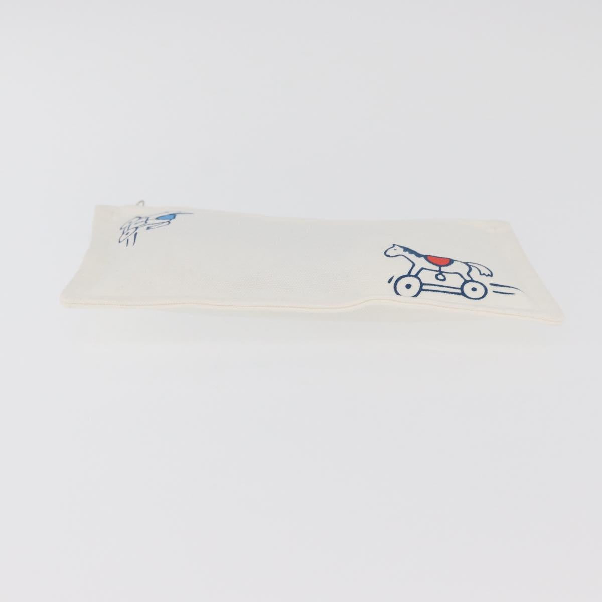 HERMES Trousse Flats Adada Pouch Cotton White Silver Auth bs35071V