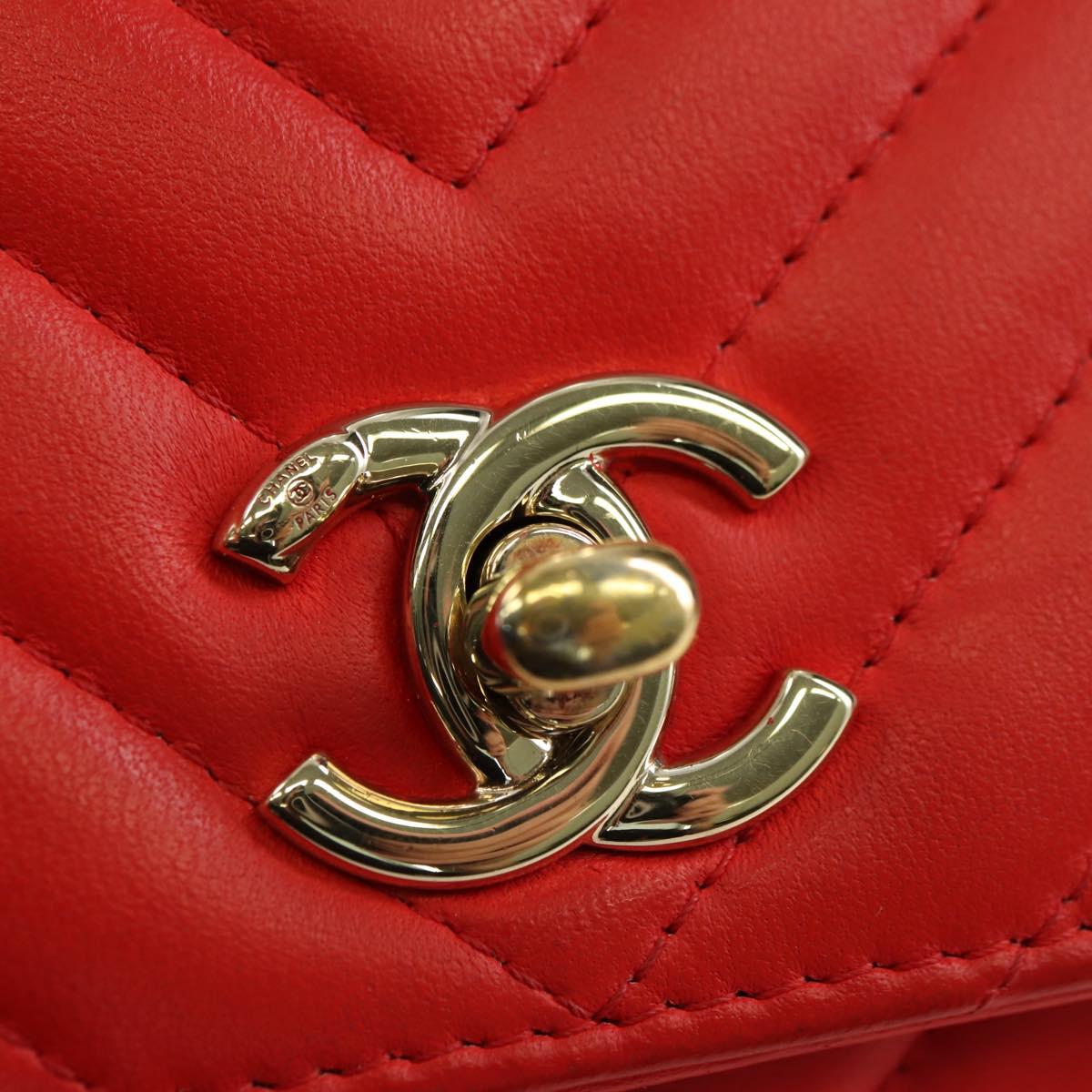 CHANEL V Stitch Shoulder Bag Lamb Skin Gold Red CC Auth bs35072M