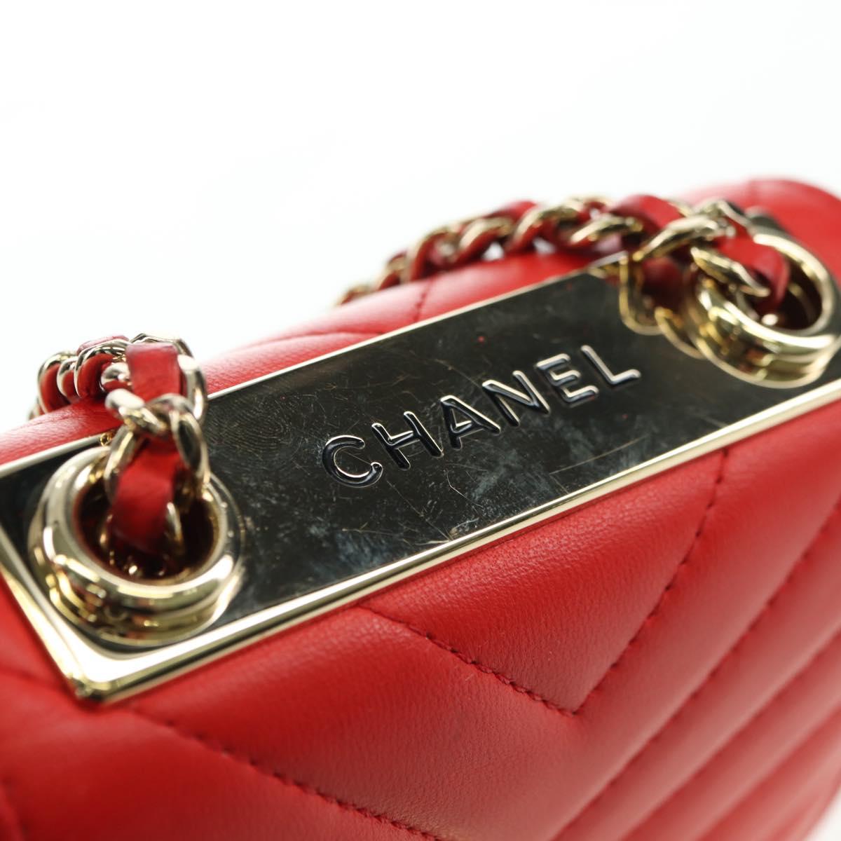 CHANEL V Stitch Shoulder Bag Lamb Skin Gold Red CC Auth bs35072M