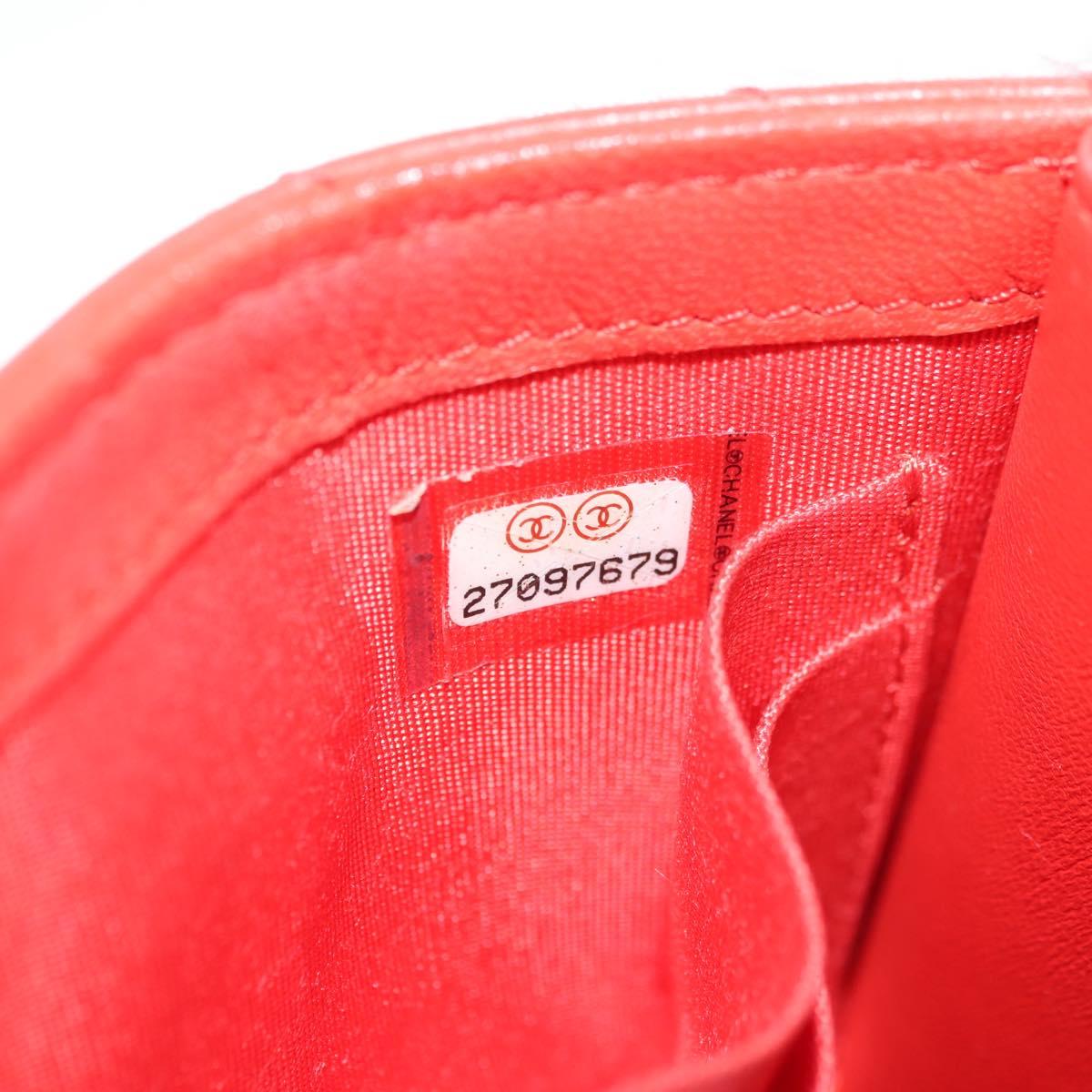 CHANEL V Stitch Shoulder Bag Lamb Skin Gold Red CC Auth bs35072M