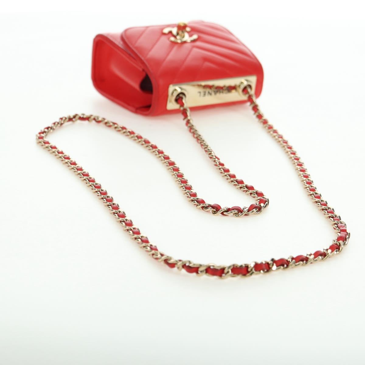 CHANEL V Stitch Shoulder Bag Lamb Skin Gold Red CC Auth bs35072M