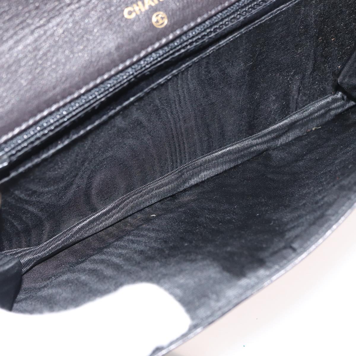 CHANEL Chain Wallet Patent leather Black Silver CC Auth bs35074