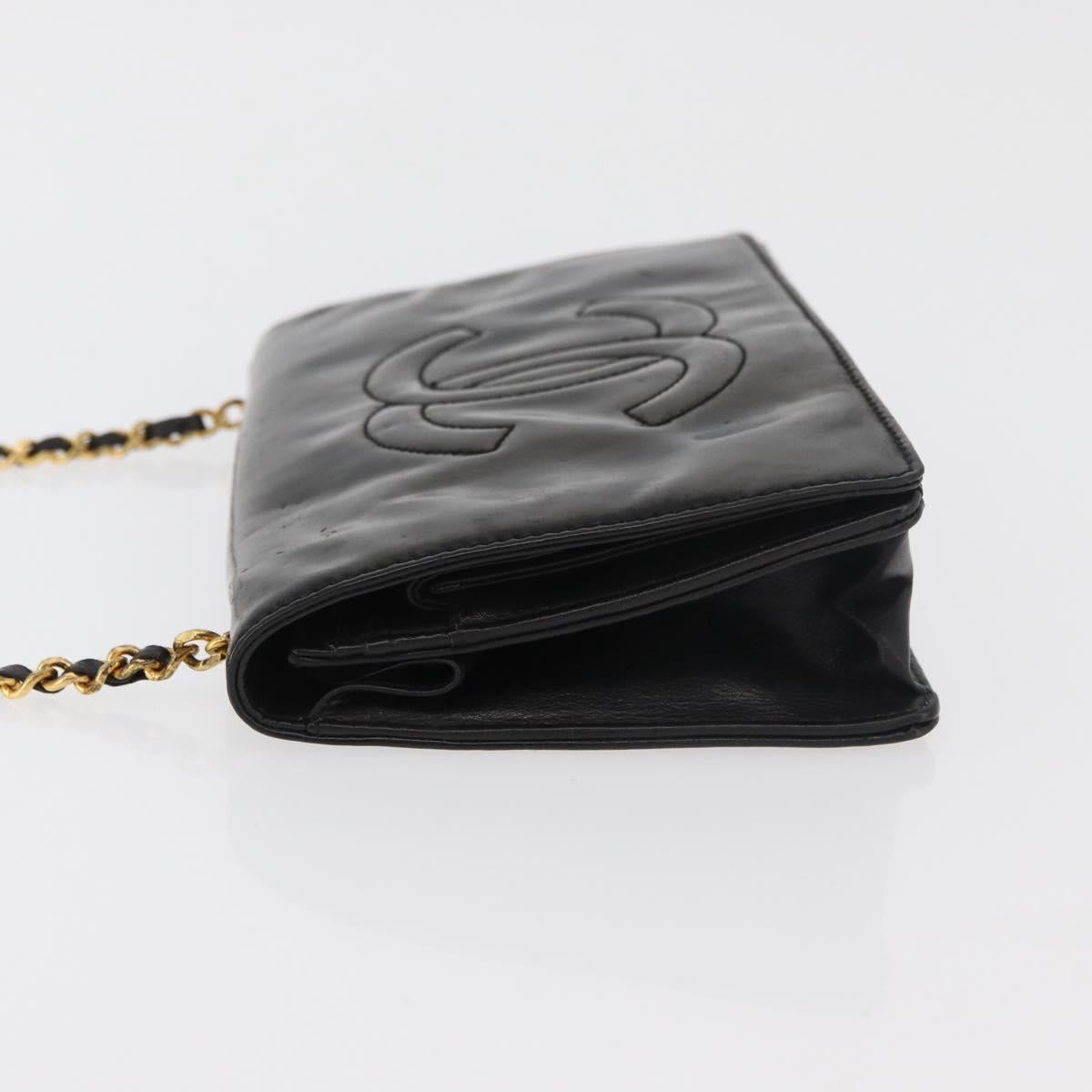 CHANEL Chain Wallet Patent leather Black Silver CC Auth bs35074