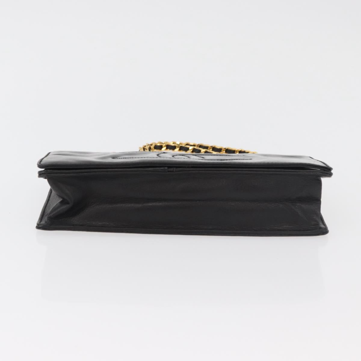 CHANEL Chain Wallet Patent leather Black Silver CC Auth bs35074